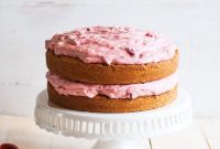 Vanilla Butter Cake with Strawberry-Mint Buttercream Frosting