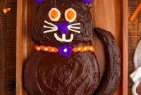 4-Ingredient Halloween Black Cat Cut-Out Cake Tutorial