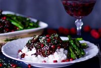 Sesame Chicken with Pomegranate Raspberry Glaze