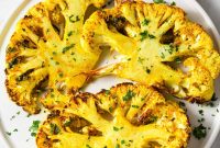 Crispy Air Fryer Cauliflower Steaks with Garlic Herb Sauce