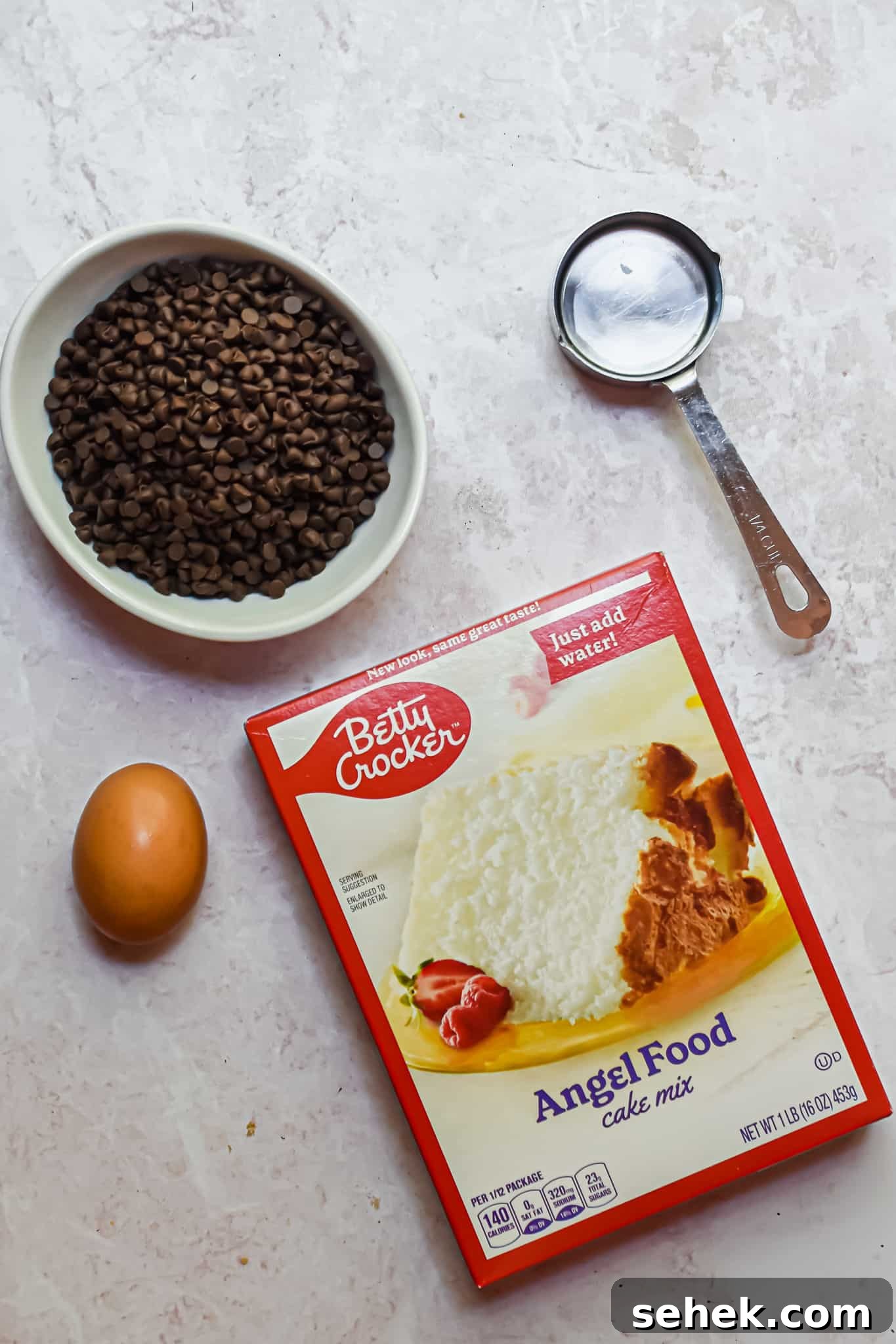 Chocolate Chip Angel Food Cake Cookies: Light, Fluffy Treats 3 An overhead shot of the ingredients for angel food cake mix cookies