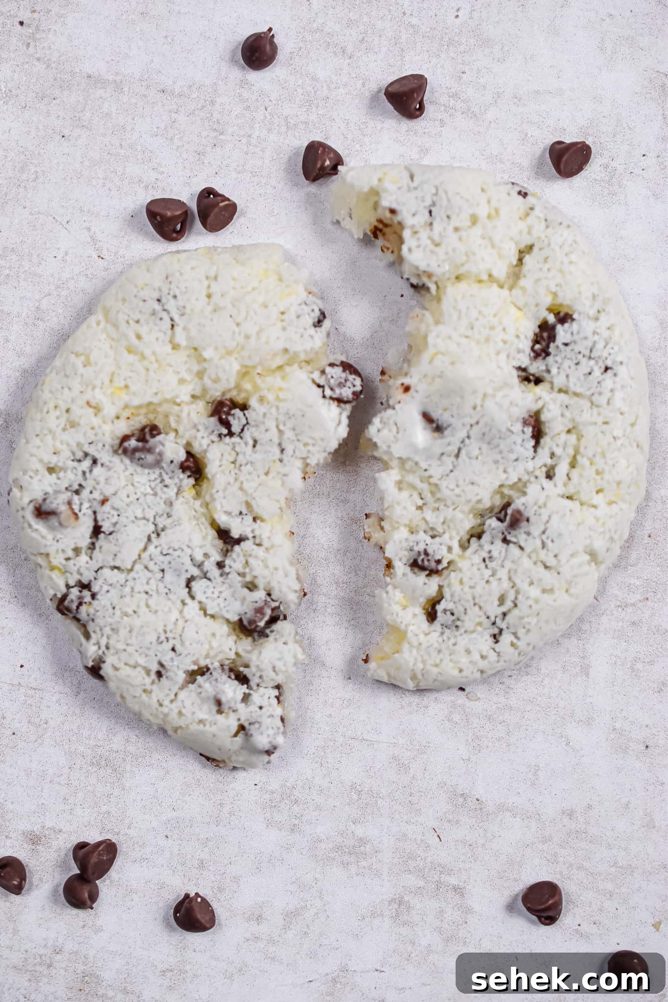 Chocolate Chip Angel Food Cake Cookies: Light, Fluffy Treats 8 An angel food cake mix cookie is broken apart.