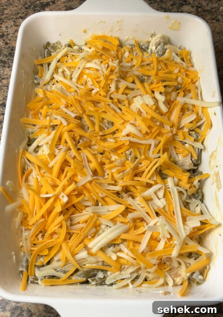 Cheesy Chicken and Herb Stuffing Casserole 7 Adding cheese and stuffing