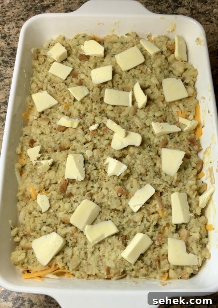 Cheesy Chicken and Herb Stuffing Casserole 8 Casserole ready for oven