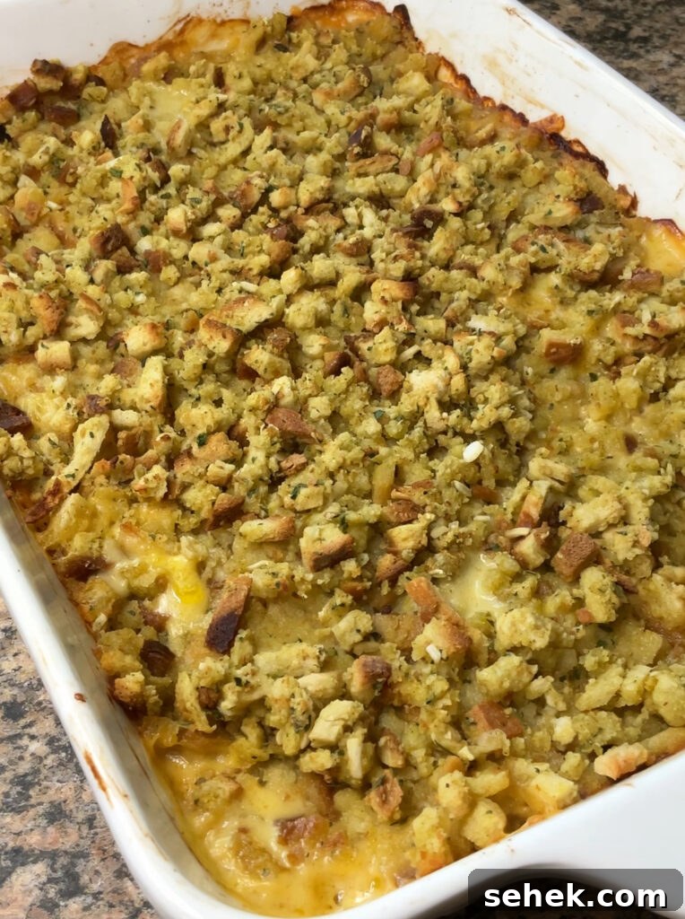 Cheesy Chicken and Herb Stuffing Casserole 9 Baked casserole