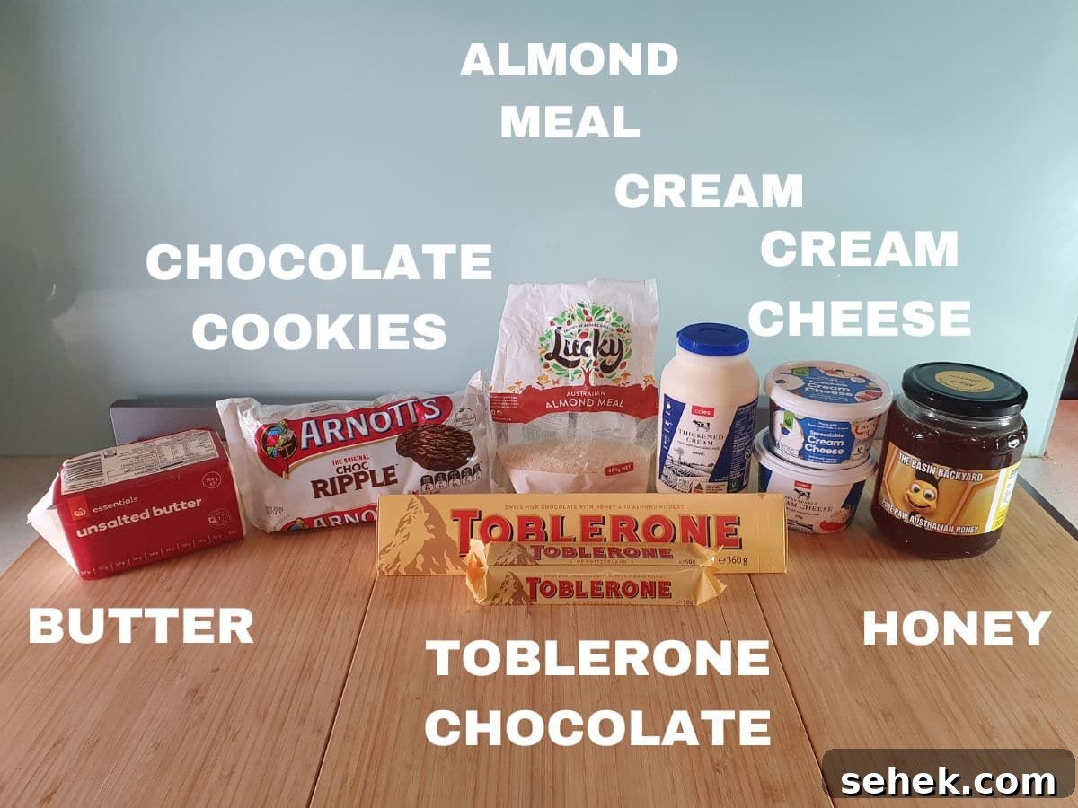 Decadent Toblerone Cheesecake Recipe with Crunchy Chocolate Honeycomb 4 Ingredients as per main body of text.