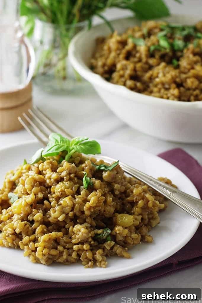 close up of einkorn coconut curry risotto