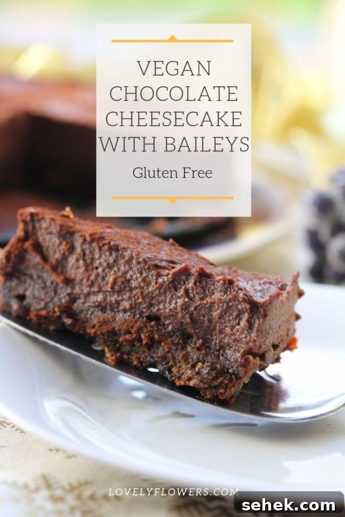 Vegan Chocolate Cheesecake with Baileys Almande Recipe 6 The best vegan chocolate cheesecake. #vegancheesecake #veganchocolatecheesecake #vegandessert #glutenfreevegandessert #glutenfreevegancheesecake