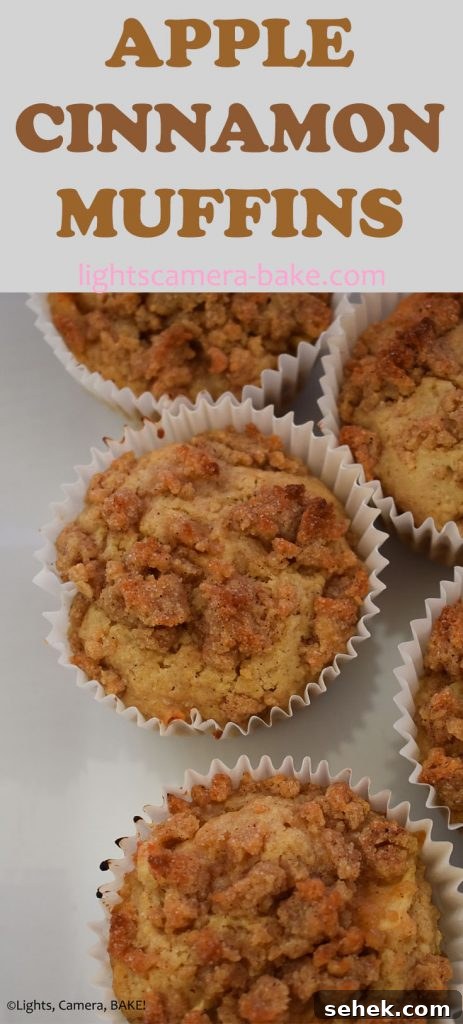 Fluffy Apple Cinnamon Muffins with Streusel Topping 16 Long pinterest image with three images and a title.