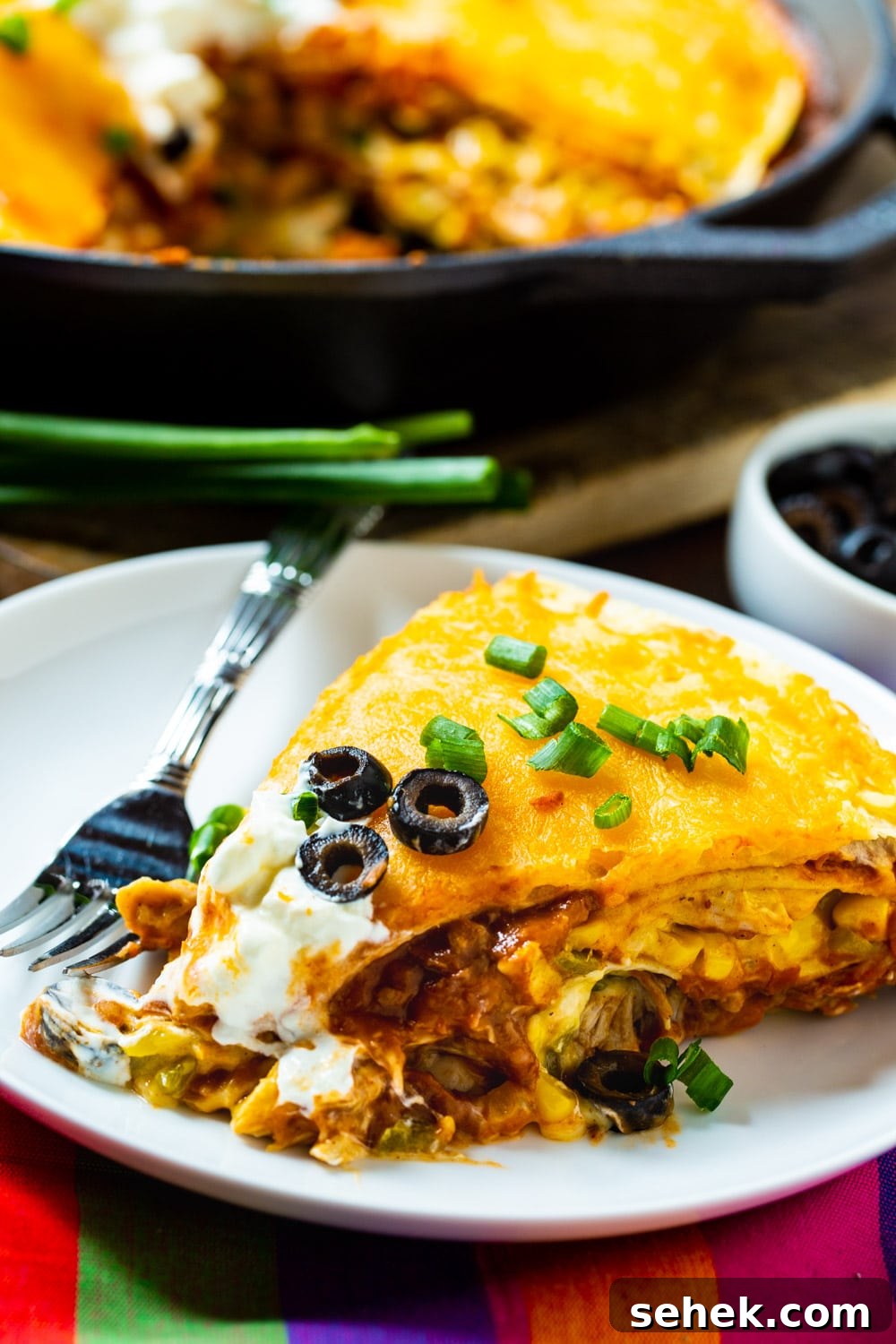 One-Pan Chicken Tortilla Pie Recipe for Quick Weeknight Dinners 5 One Pot Chicken Tortilla Pie on a plate.