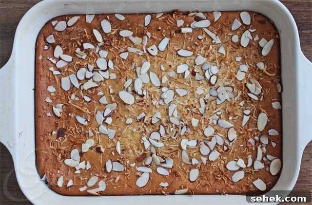 Florence Lin’s Baked Coconut Sticky Rice Cake Recipe for Lunar New Year 4 Sticky Coconut Almond Rice Cake in the Pan © Jeanette's Healthy Living