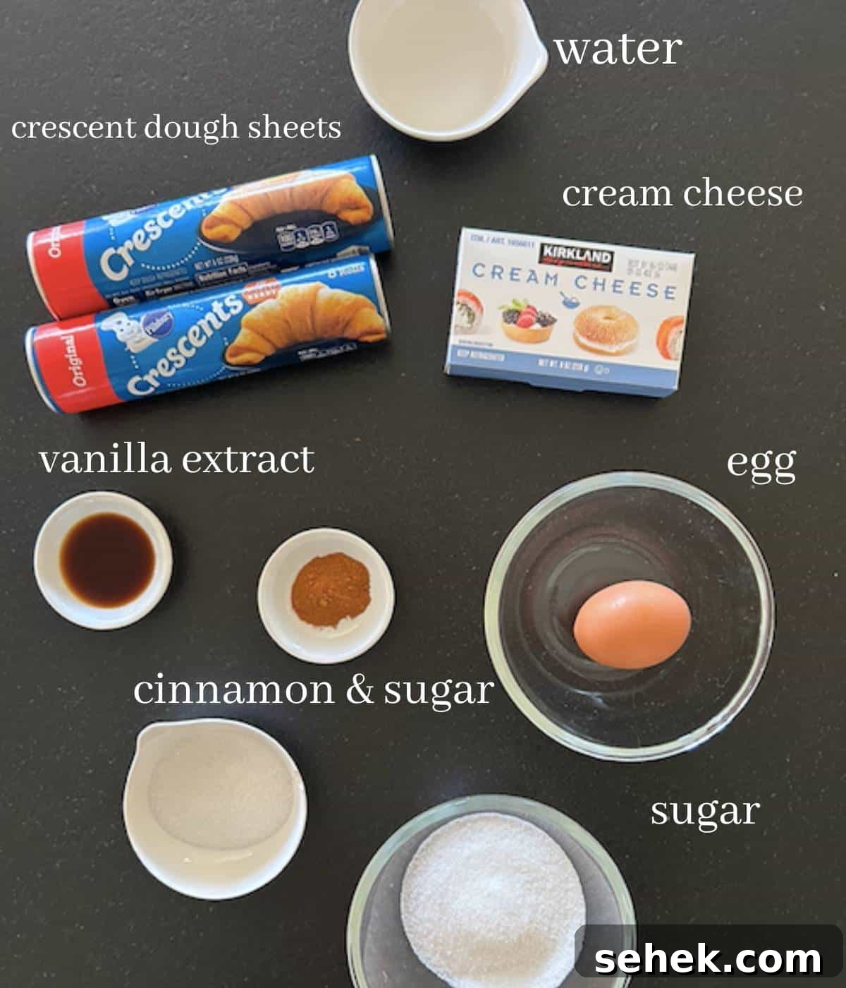 Ingredients for Crescent Roll Cream Cheese Danish on countertop.