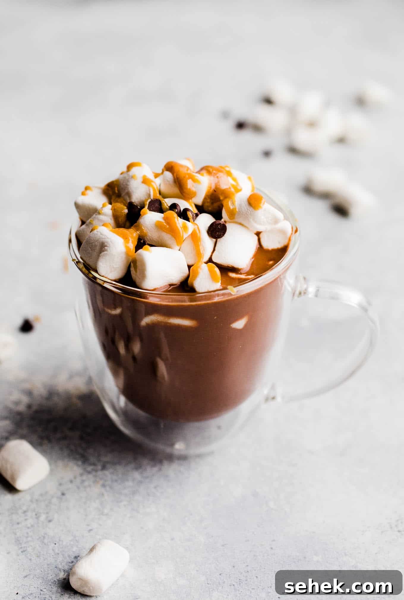 Hot chocolate topped with marshmallows.
