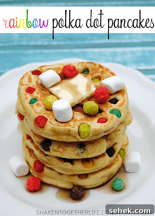 Layered Rainbow Cheesecakes in a Jar: Colorful Mini Dessert Recipe 12 Rainbow Polka Dot Pancakes! Fruity rainbow cereal added to pancakes makes a delicious whimsical breakfast treat!