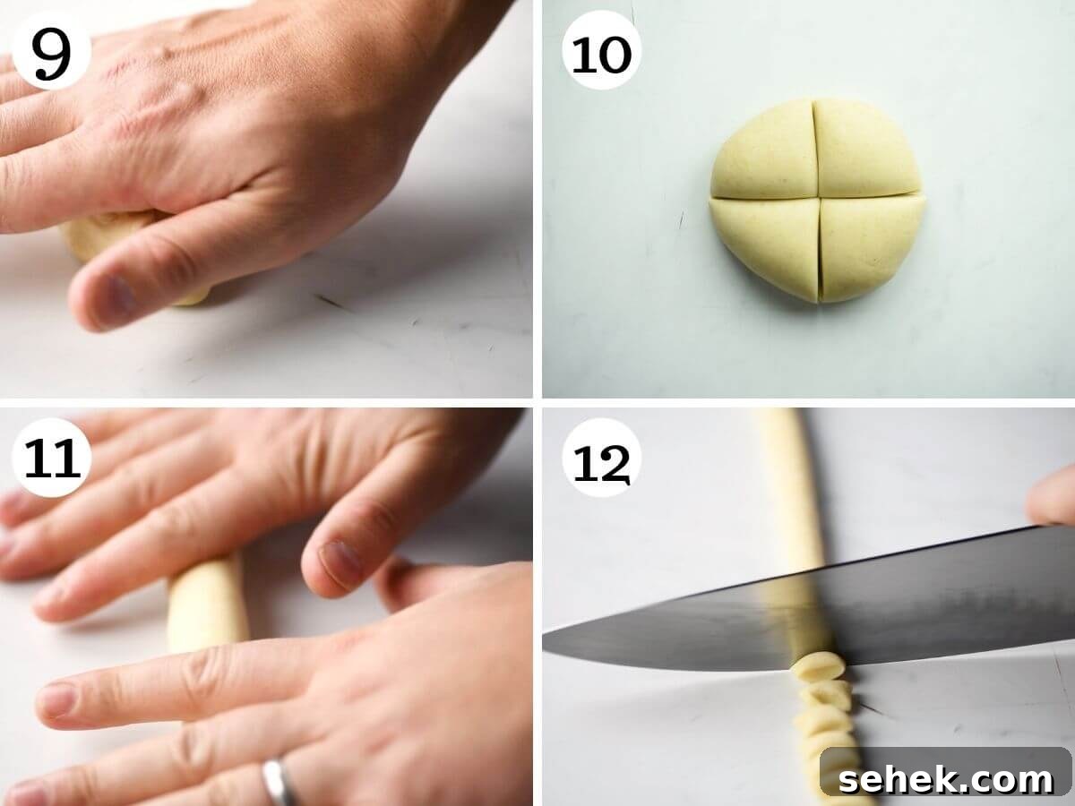 How to Make Gnocchetti Sardi (Malloreddus) — Authentic Sardinian Recipe 6 Step by step photos showing how to roll out and cut gnocchietti sardi pasta