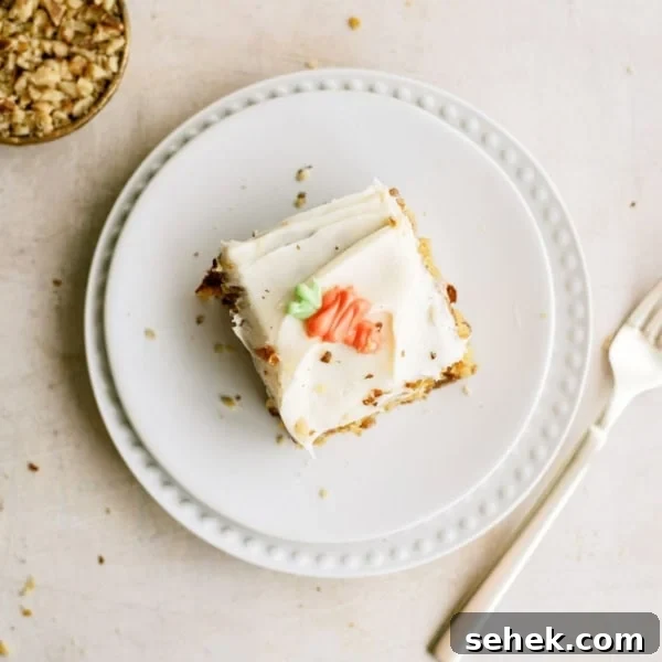 A slice of frosted cake with decorative icing sits on a white plate next to a fork; a small bowl of chopped nuts is nearby.