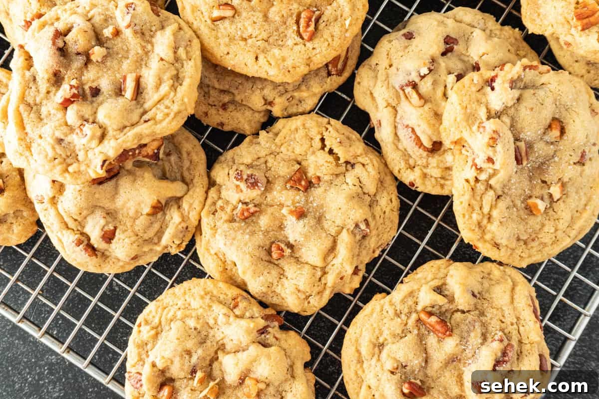 Pecan Pie Cookies: Chewy Cinnamon-Pecan Cookie Recipe 11 pecan pie cookies on a cooling rack