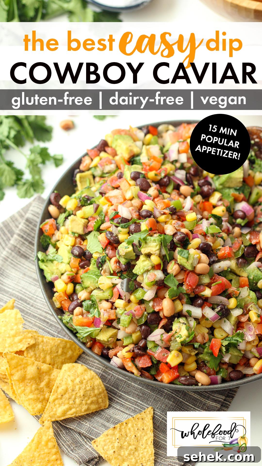 Fresh Cowboy Caviar Recipe: Zesty Black Bean & Corn Salsa 2 This Cowboy Caviar is an EASY appetizer dip that is always devoured! Gluten-free, dairy-free, nut-free, egg-free, vegan, and plant-based - the perfect allergen-friendly snack! Only 15 minutes to make, great for BBQs, potlucks, parties, and events.