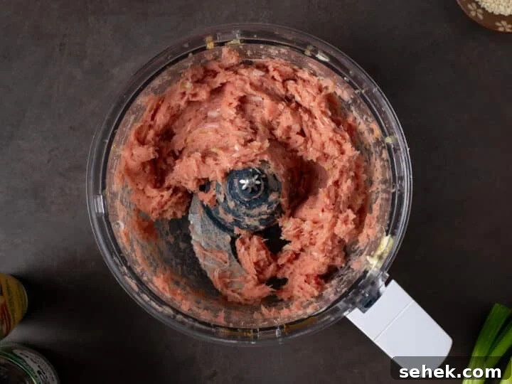processed tuna mixture in a food processor