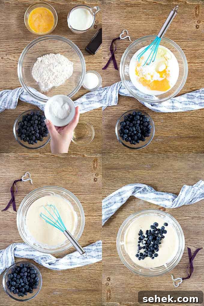 Fluffy Blueberry Pancakes (Made with Frozen Berries) 5 step by step photos on how to make blueberry pancakes