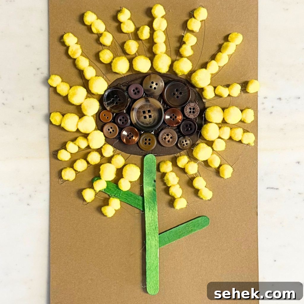 DIY Paper Sunflower with Pom-Pom Center: Step-by-Step Craft Tutorial 2 Pom pom sunflower finished