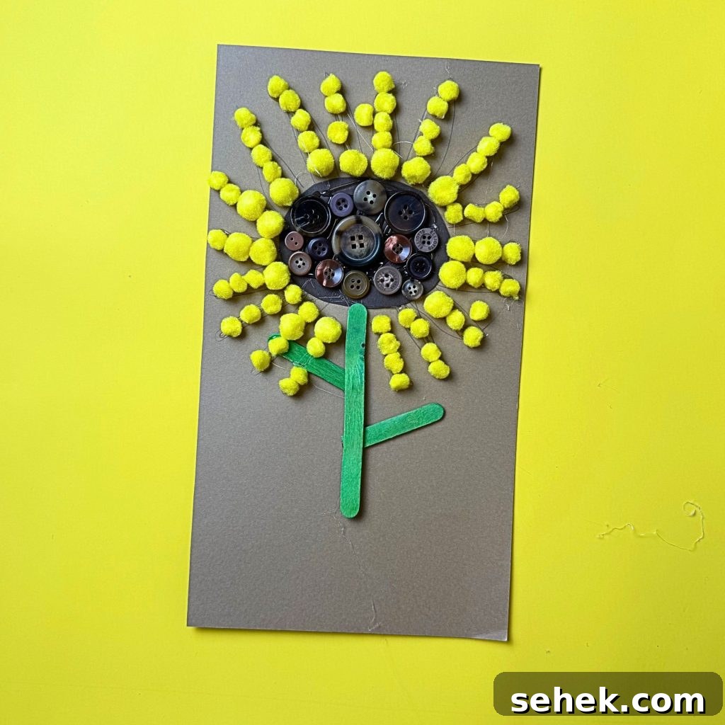 DIY Paper Sunflower with Pom-Pom Center: Step-by-Step Craft Tutorial 11 Buttons forming the center