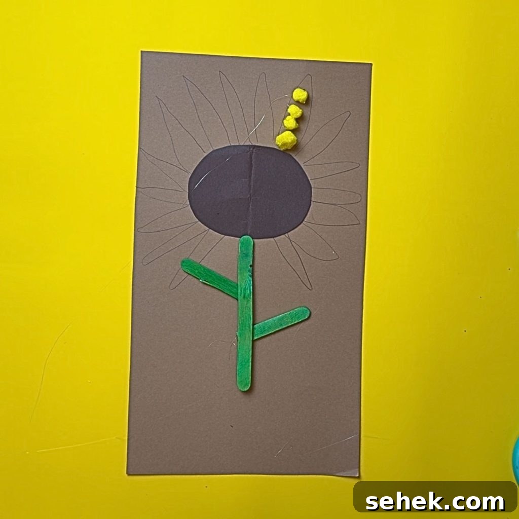 DIY Paper Sunflower with Pom-Pom Center: Step-by-Step Craft Tutorial 8 Adding pom pom petals