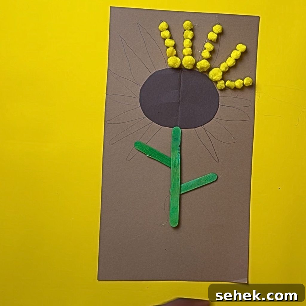 DIY Paper Sunflower with Pom-Pom Center: Step-by-Step Craft Tutorial 9 Filling petals with pom poms
