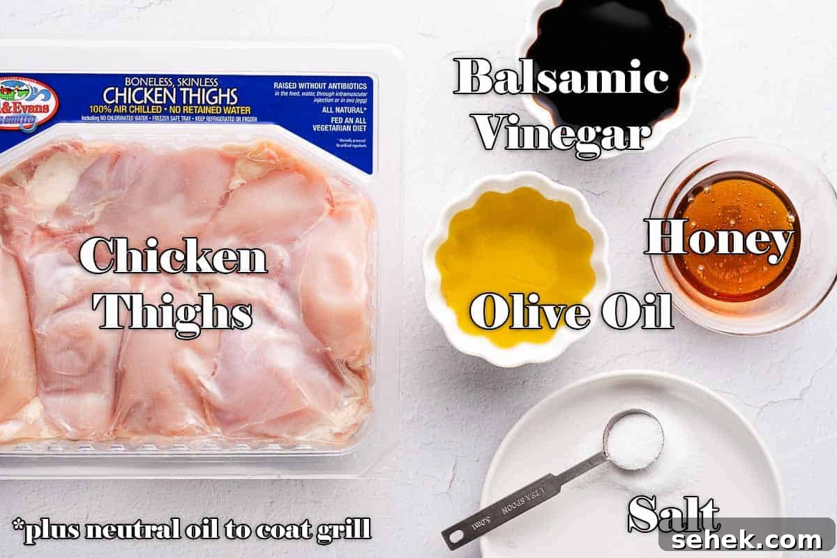 Balsamic Grilled Chicken with Garlic and Herbs 3 recipe ingredients with text overlay