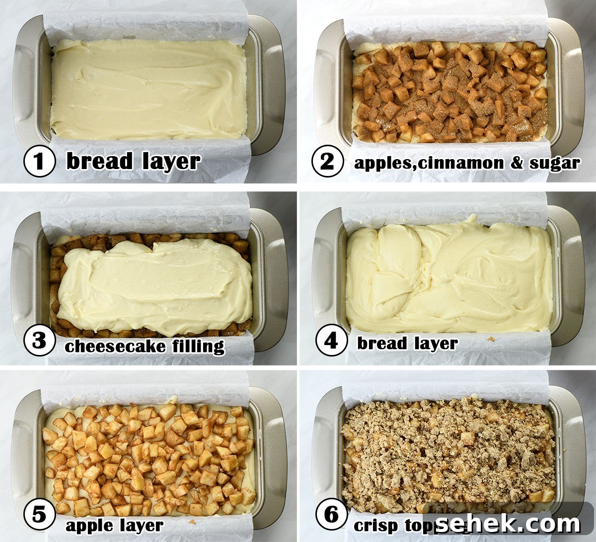 Apple Crisp Cheesecake Bread Recipe — Decadent Fall Dessert 9 Apple Crisp Cheesecake Bread assembling steps.