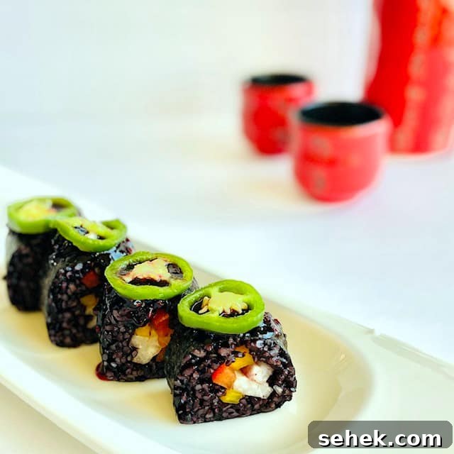 How to Cook Forbidden (Black) Rice Perfectly Every Time 4 black-rice-sushi-with-sake-in-background