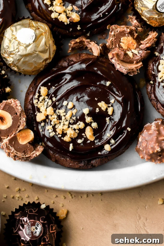 ferrero rocher cookies with ganache and praline topping