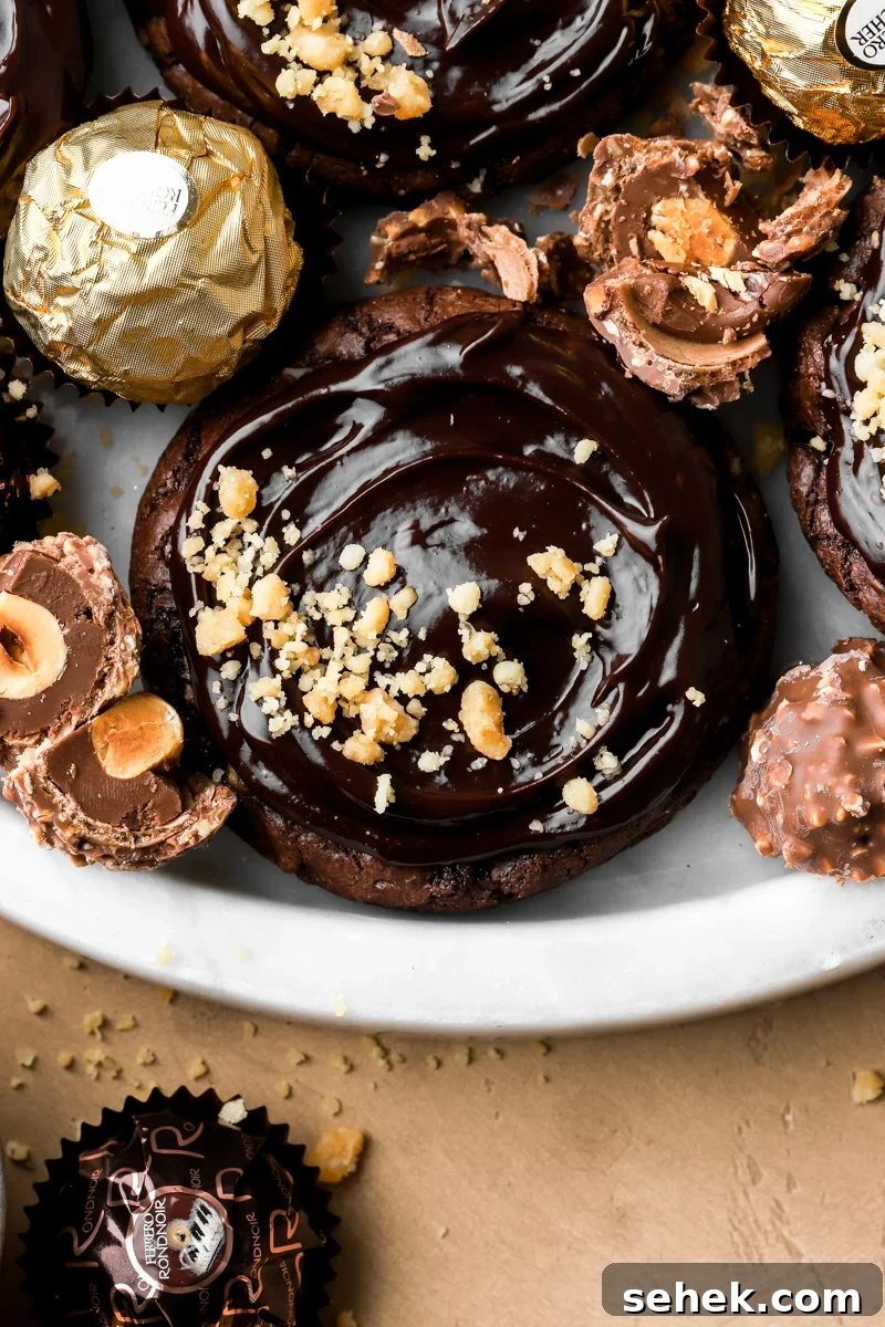 ferrero rocher cookies with ganache and praline topping