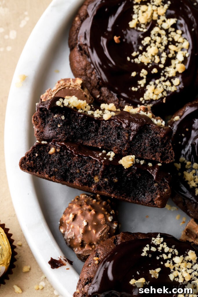 ferrero rocher cookies split in half, showing inside