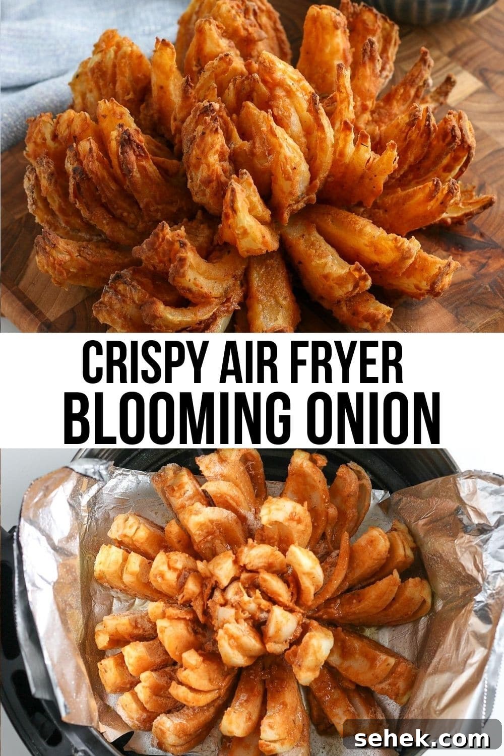 Crispy Air Fryer Blooming Onion Recipe for Perfect Appetizers 14 collage of air fried blooming onion.