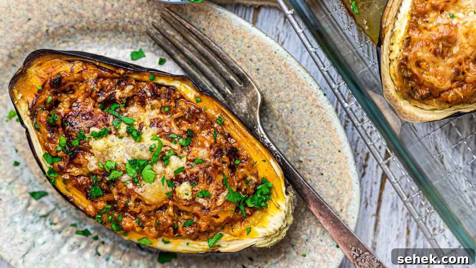 17 Cozy Casseroles for Any Night of the Week 18 Stuffed melanzani served on a plate.