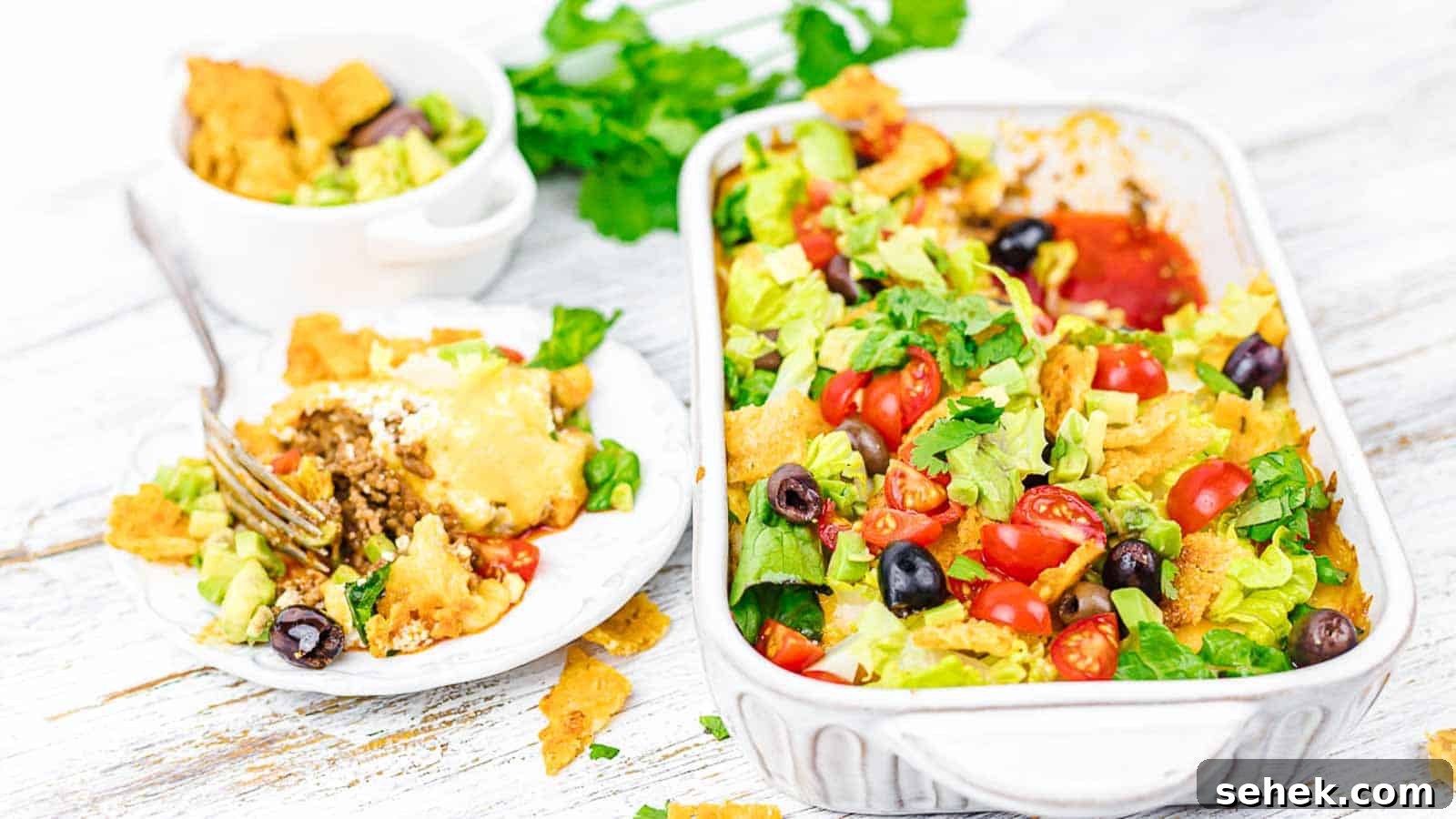 17 Cozy Casseroles for Any Night of the Week 3 Taco casserole with fresh vegetables.