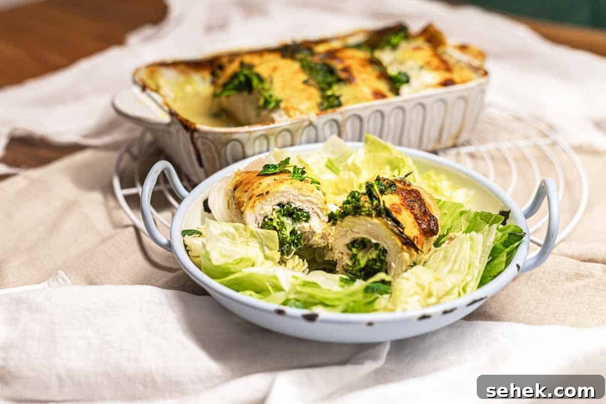 17 Cozy Casseroles for Any Night of the Week 7 Stuffed chicken casserole served with lettuce.