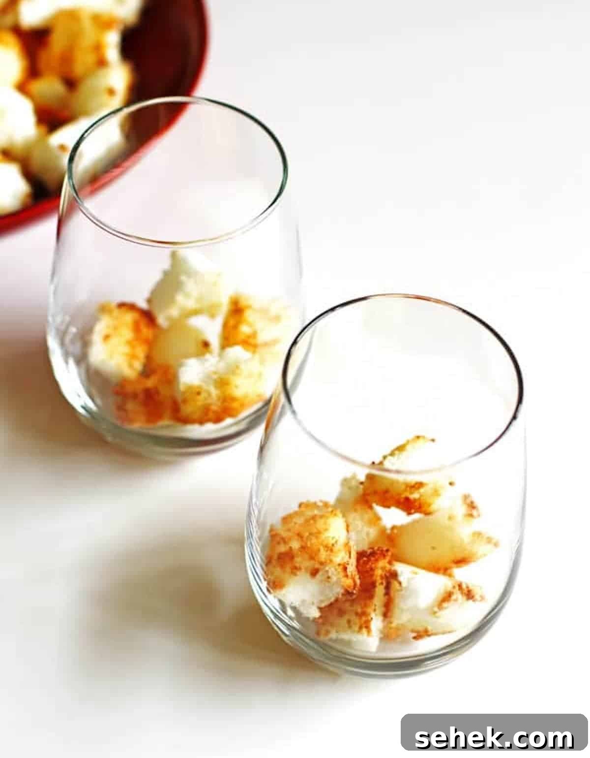 Strawberry Angel Food Shortcake with Fresh Whipped Cream 9 Toasted angel food cake cubes in a wine glasses to assemble strawberry shortcakes.