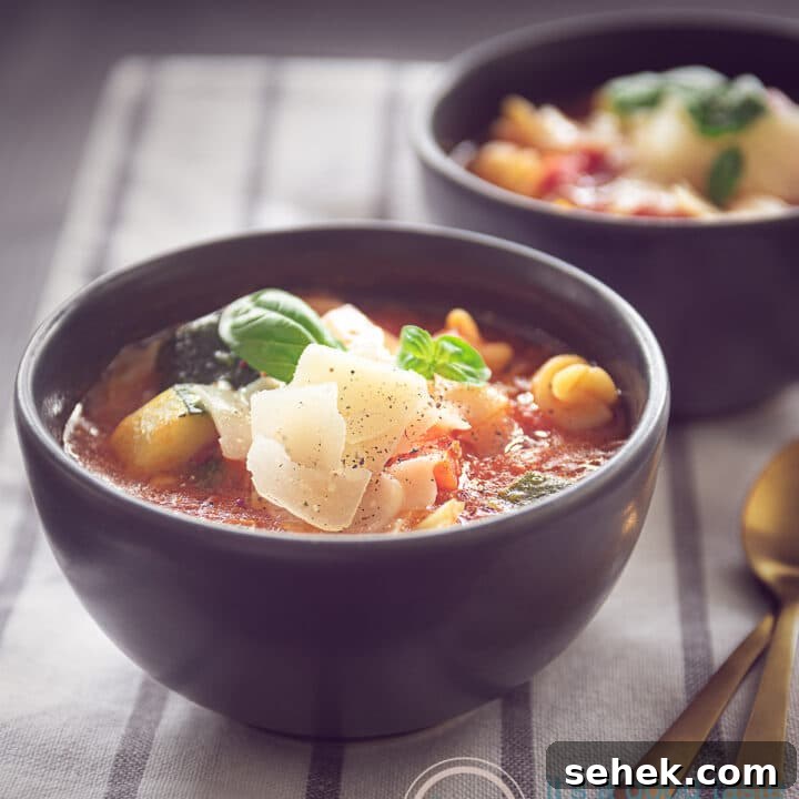 two cups of Filled minestrone soup with pasta