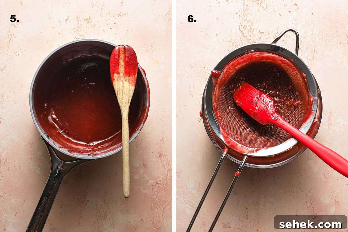 a sauce pan with a wooden spoon on top coated with curd. A spatula in a sieve over a bowl.