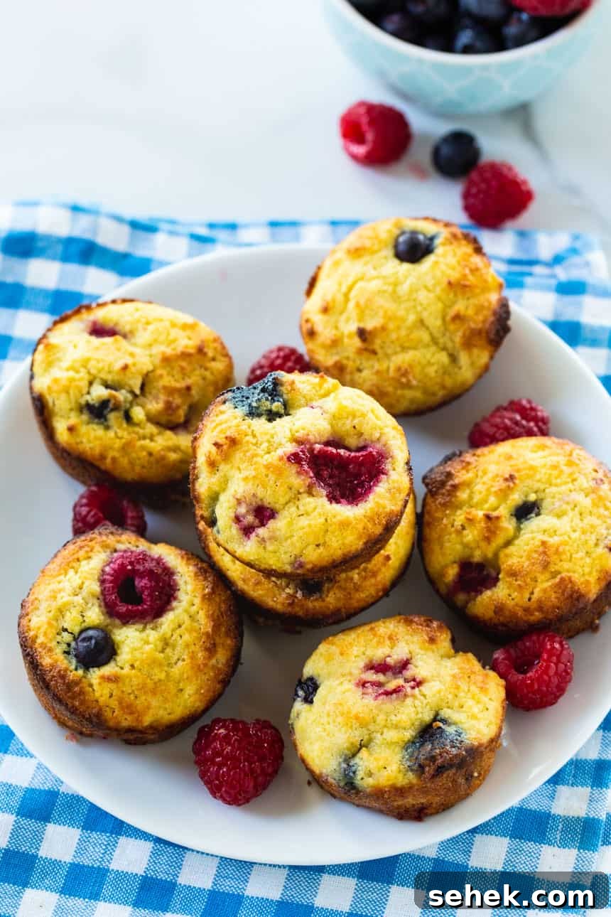 Low Carb Muffins with Blueberries and Raspberries