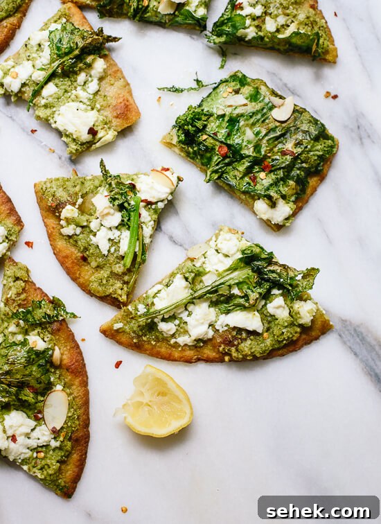 Broccoli rabe naan with basil pesto - cookieandkate.com