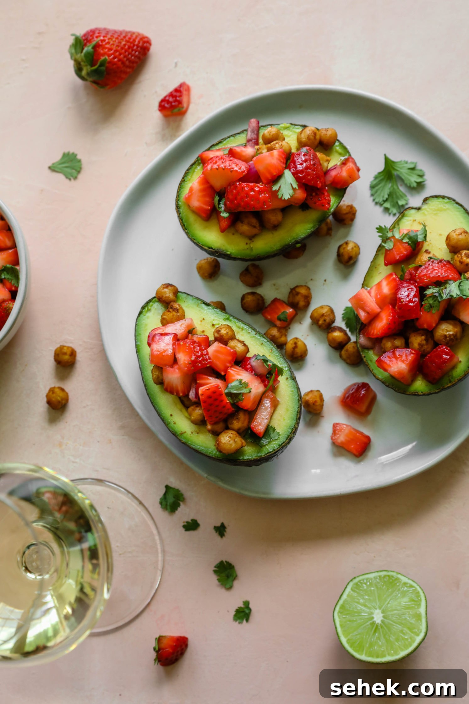 Avocado Boats with Strawberry Salsa and Bourgogne Aligoté Pairing 2 Sweet & Savory Avocado Boats with Strawberry Salsa by Flora & Vino