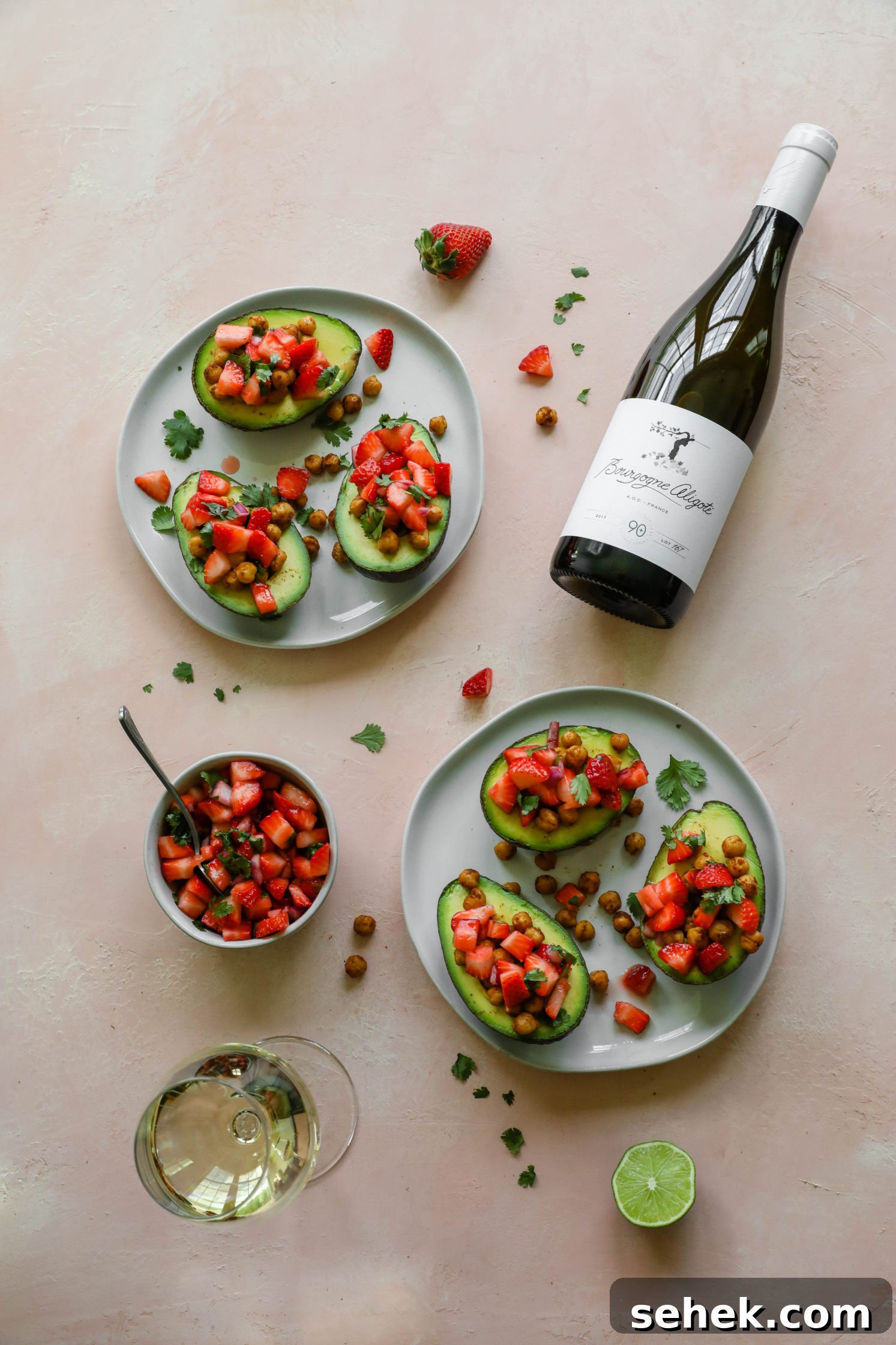 Avocado Boats with Strawberry Salsa and Bourgogne Aligoté Pairing 9 Sweet & Savory Avocado Boats with Strawberry Salsa by Flora & Vino