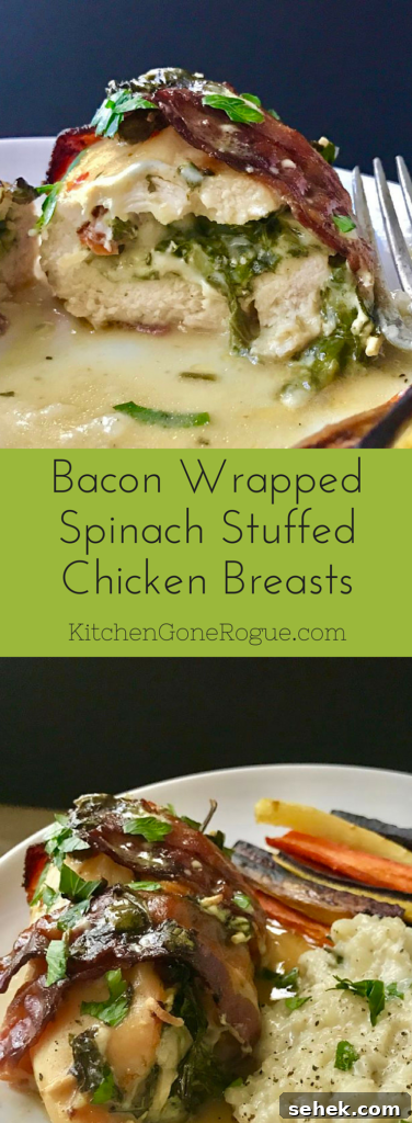 Bacon Wrapped Spinach Stuffed Chicken from Kitchen Gone Rogue