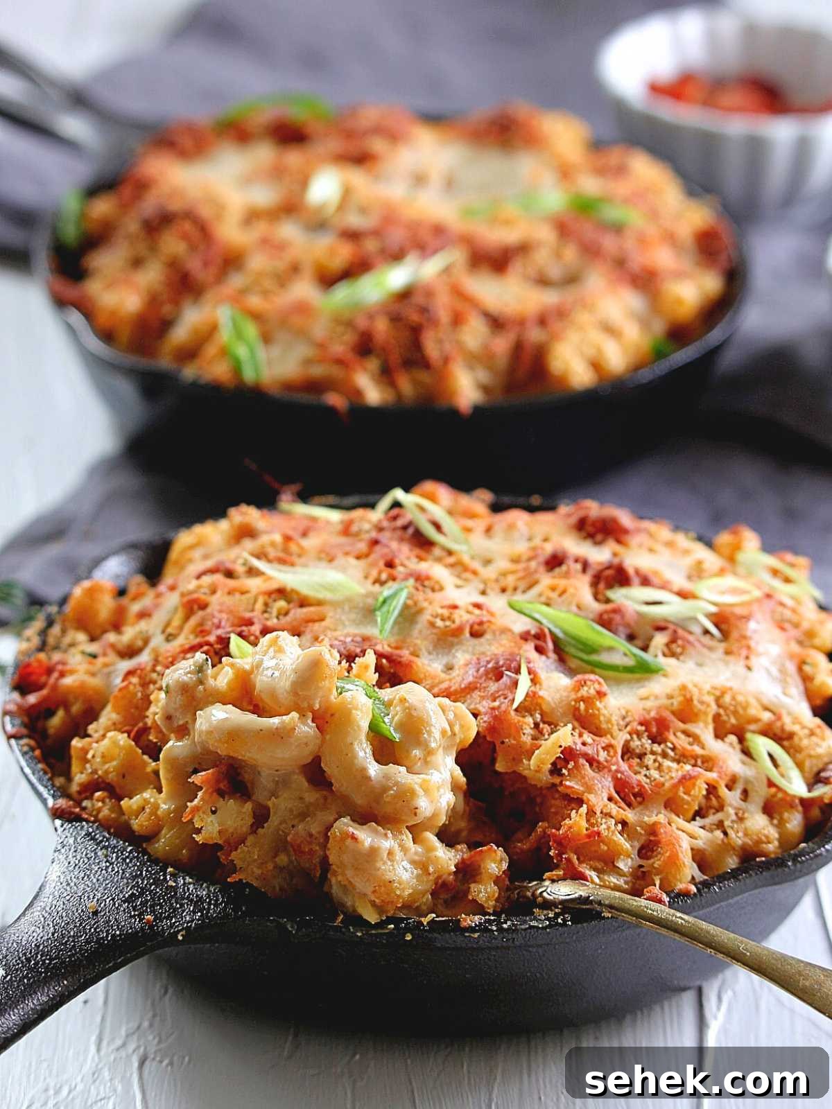Creamy Cauliflower Mac and Cheese Bake for Comforting Meals 6 cauliflower mac and cheese in a small pan.
