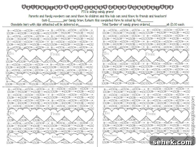Printable Valentine's Day Candy Grams (Free Download) 4 Free Printable Valentine's Day Candy Gram order form grey(for copiers) with blanks that can be filled in to customize your PTO event.