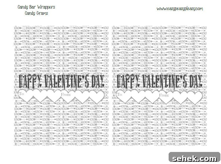Printable Valentine's Day Candy Grams (Free Download) 7 Free Printable Valentine's Day Candy Bar Wrappers. The perfect way to send anyone a candy gram! Save printer ink with this black and white option.