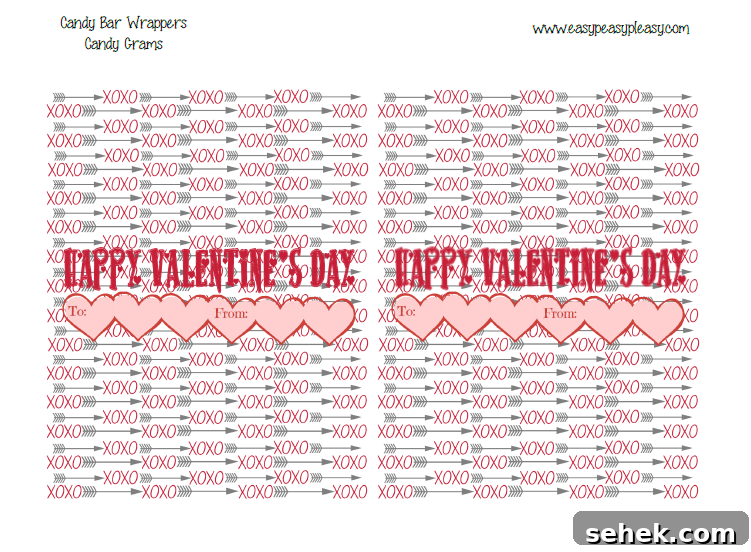 Printable Valentine's Day Candy Grams (Free Download) 8 Free Printable Valentine's Day Candy Bar Wrappers. Red and Pink. The perfect way to send anyone a candy gram!